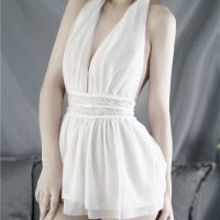 (情趣内衣)羞羞宝贝深V性感挂脖睡裙(白)